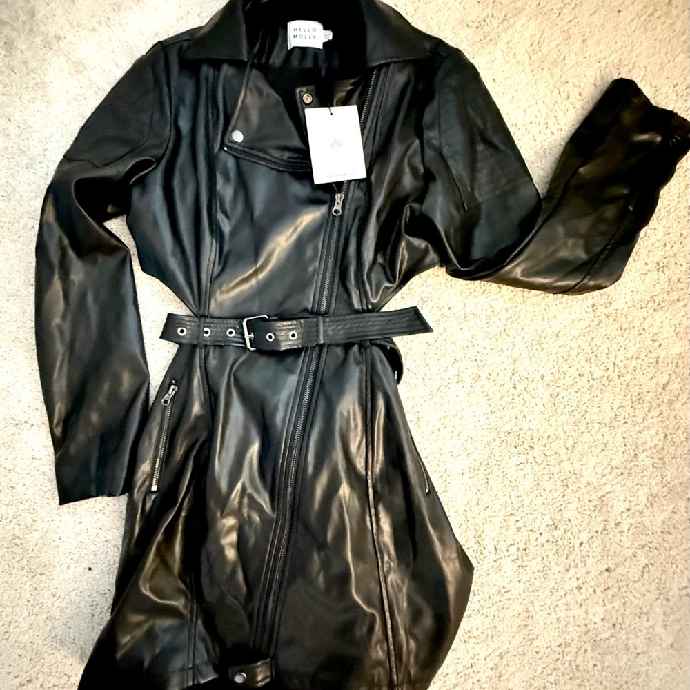 Black Belted Women's Leather Dress